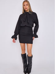 Puff Detail Ruched Fleece Dress