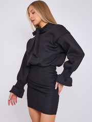 Puff Detail Ruched Fleece Dress