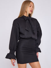 Puff Detail Ruched Fleece Dress
