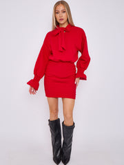 Puff Detail Ruched Fleece Dress