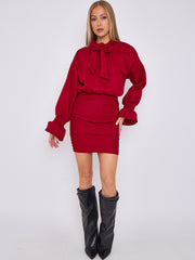 Puff Detail Ruched Fleece Dress