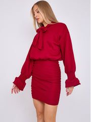 Puff Detail Ruched Fleece Dress