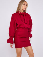 Puff Detail Ruched Fleece Dress