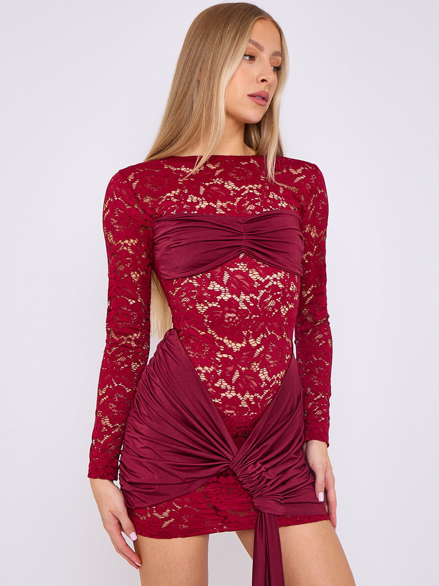 Lace Mini Dress With Drape Detail – Stylewise Direct