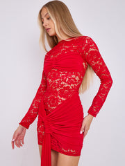 Spitzen -Mini -Kleid mit drapierten Details