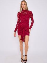 Lace Detail High Neck Knot Detail Dress