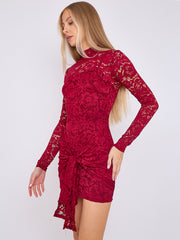 Lace Detail High Neck Knot Detail Dress