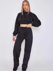 Long Sleeve Crop Top & Wide Leg Trouser Fleece Co-ord
