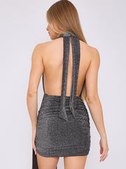 Lurex Halfter Cowl Hals geraumeltes Kleid mit drapierten Details