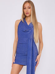 Lurex Halfter Cowl Hals geraumeltes Kleid mit drapierten Details