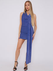 Lurex Halfter Cowl Hals geraumeltes Kleid mit drapierten Details