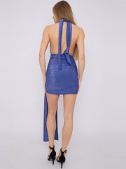 Lurex Halfter Cowl Hals geraumeltes Kleid mit drapierten Details