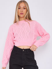 Long Sleeve Cable Knitted Cropped Jumper