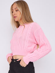 Long Sleeve Cable Knitted Cropped Jumper