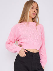 Long Sleeve Cable Knitted Cropped Jumper