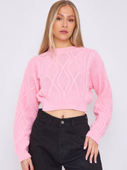 Long Sleeve Cable Knitted Cropped Jumper