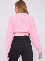 Long Sleeve Cable Knitted Cropped Jumper