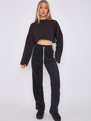 Towelling Wide Leg Trouser With Stripe Detail