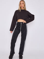 Towelling Wide Leg Trouser With Stripe Detail