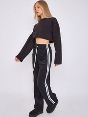 Towelling Wide Leg Trouser With Stripe Detail