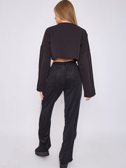 Towelling Wide Leg Trouser With Stripe Detail
