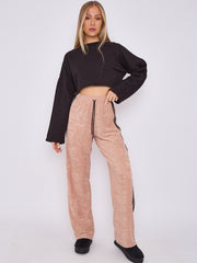 Towelling Wide Leg Trouser With Stripe Detail