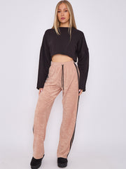 Towelling Wide Leg Trouser With Stripe Detail