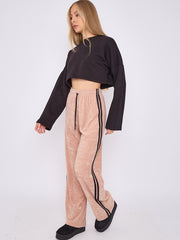 Towelling Wide Leg Trouser With Stripe Detail