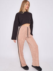 Towelling Wide Leg Trouser With Stripe Detail