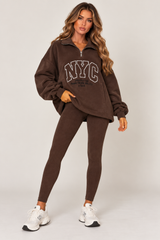 NYC Quarter Zip Sweatshirt & Ribbed Leggings Co-Ord Set