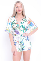 Tropical Print Wrap Front Belted Playsuit