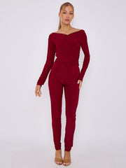 Plunge Wrap Detail Top And Leggings Slinky Co-Ord Set