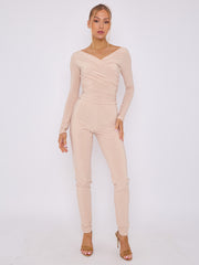 Plunge Wrap Detail Top And Leggings Slinky Co-Ord Set