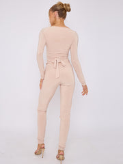 Plunge Wrap Detail Top And Leggings Slinky Co-Ord Set