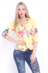 Wrap Twist Front Floral Print Top