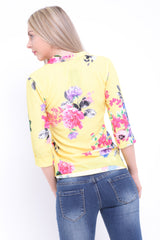 Wrap Twist Front Floral Print Top