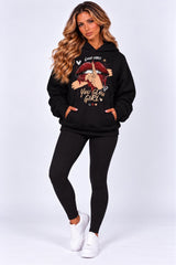 Bold Lips & Slogan Graphic Print Hoodie