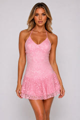 Lace Halter Neck Mini Dress