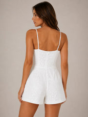 Lace Playsuit Floral Overlay Plunge V-Neckline With Adjustable Straps
