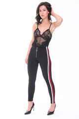 Side Stripe ritsen leggings op