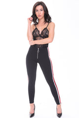 Side Stripe ritsen leggings op
