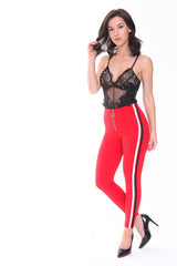 Side Stripe ritsen leggings op