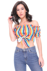 Rainbow Stripe Gypsy Bardot Crop Top