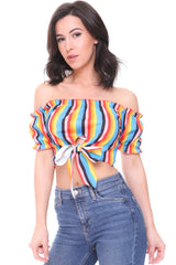 Rainbow Stripe Gypsy Bardot Crop Top