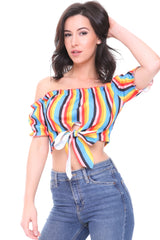 Rainbow Stripe Gypsy Bardot Crop Top