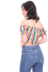 Rainbow Stripe Gypsy Bardot Crop Top