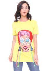 Camiseta Longline Applique Girl Face con boras