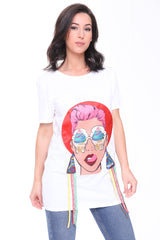 Camiseta Longline Applique Girl Face con boras