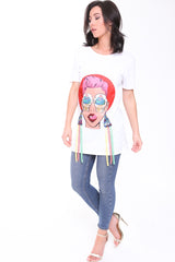 Camiseta Longline Applique Girl Face con boras