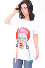 Camiseta Longline Applique Girl Face con boras